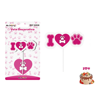 Vela decorativa diseño huella de perro rosado 6.5*3.5cm