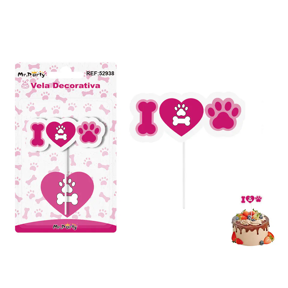 Vela decorativa diseño huella de perro rosado 6.5*3.5cm 1