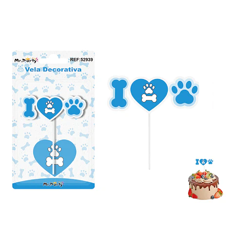 Vela decorativa diseño huella de perro azul 6.5*3.5cm