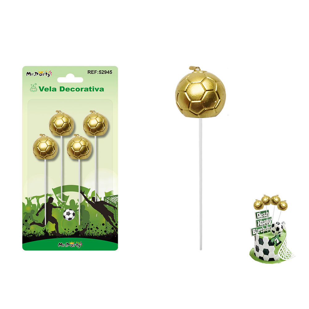 Vela de fútbol dorado 2cm 4pcs