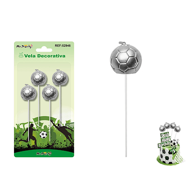 Vela de fútbol plateada 2cm 4pcs