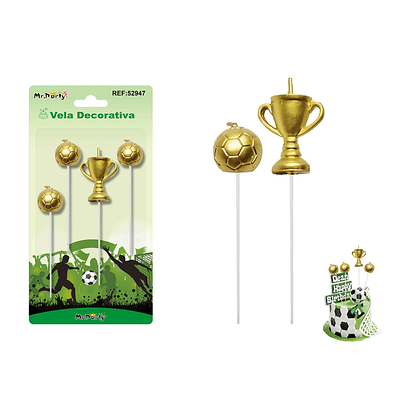 Vela de fútbol y trofeo dorado 2-4cm 4pcs