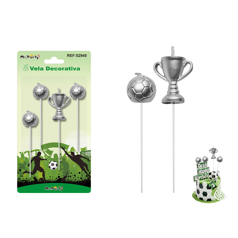 Vela de fútbol y trofeo plateada 2-4cm 4pcs