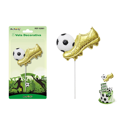 Vela de fútbol con zapato dorada 8cm