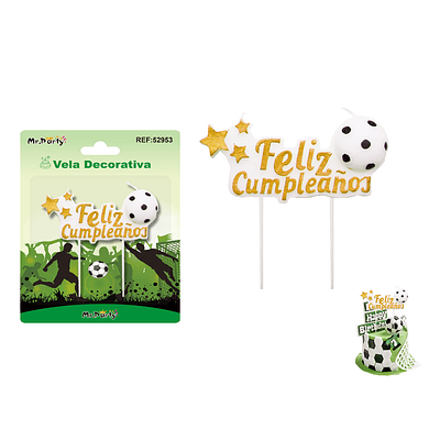 Vela de fútbol feliz cumpleaños dorada 10.5*5cm