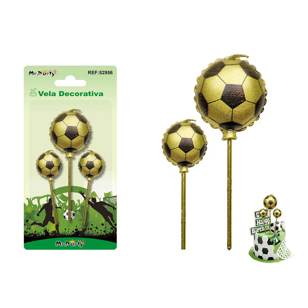 Vela de fútbol dorada 3.5/5cm 3pcs