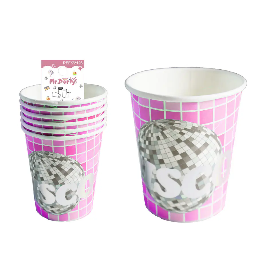 Vasos de papel disco fucsia 6pcs 1