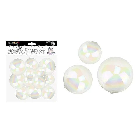 Esferas decorativas tornasol blancas 12pcs