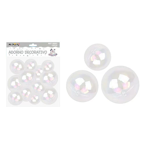Esferas decorativas transparente iridiscente 12pcs