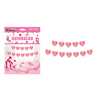 Guirnalda de corazón Feliz Día Mamá rosado 12pcs
