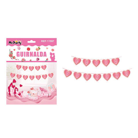 Guirnalda de corazón Feliz Día Mamá rosado 12pcs