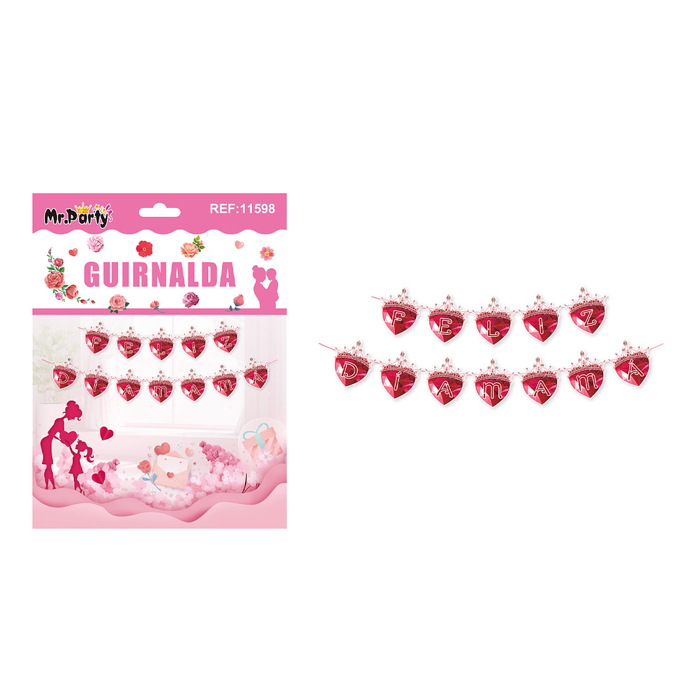 Guirnalda de corazón Feliz Día Mamá rojo 12pcs