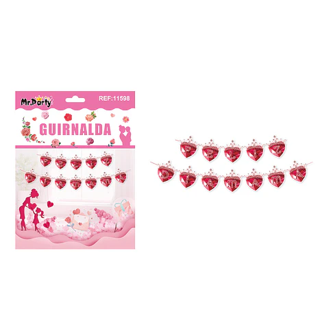 Guirnalda de corazón Feliz Día Mamá rojo 12pcs