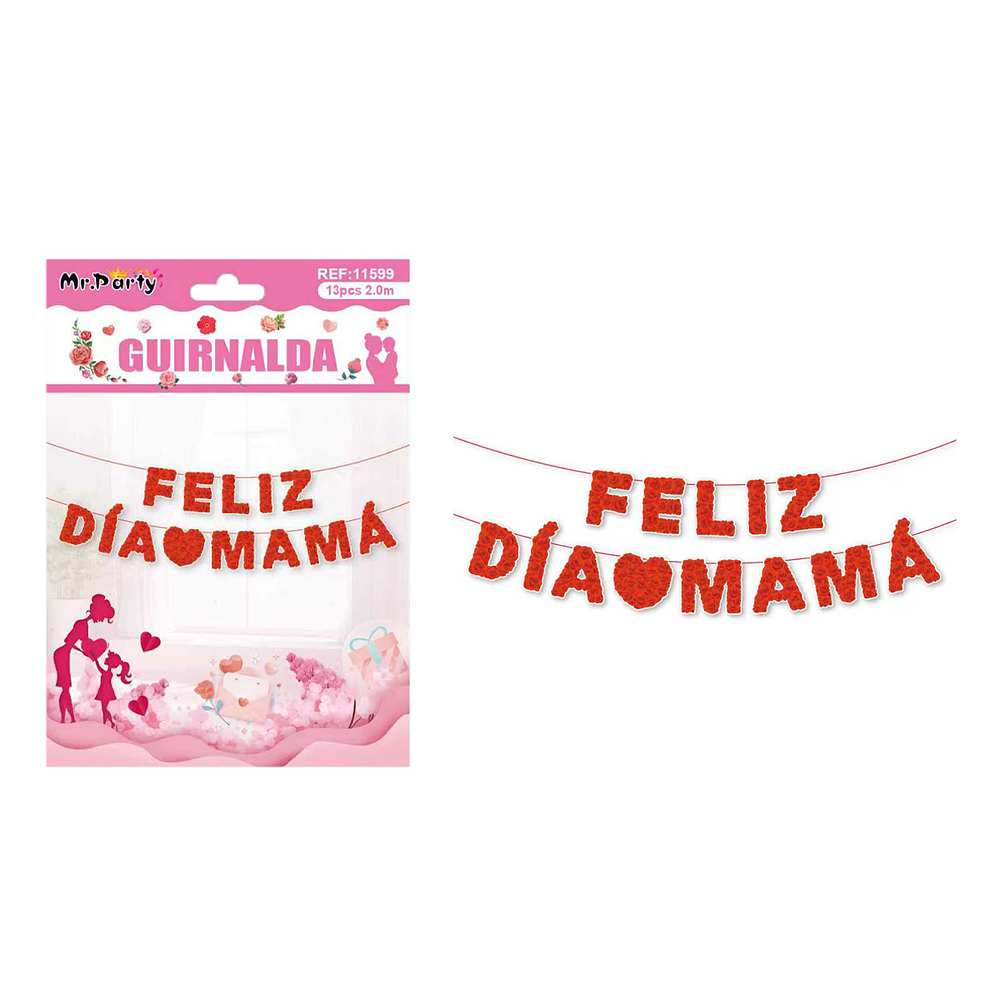 Guirnalda Feliz Día Mamá rojo 13pcs 2M