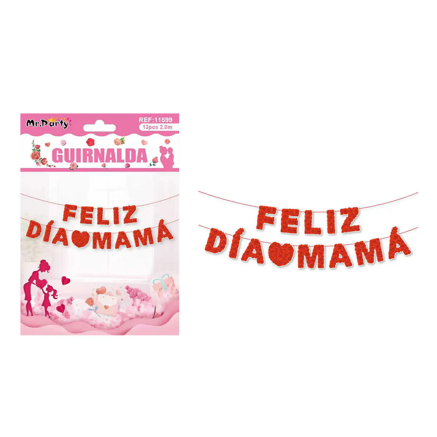 Guirnalda Feliz Día Mamá rojo 13pcs 2M 1