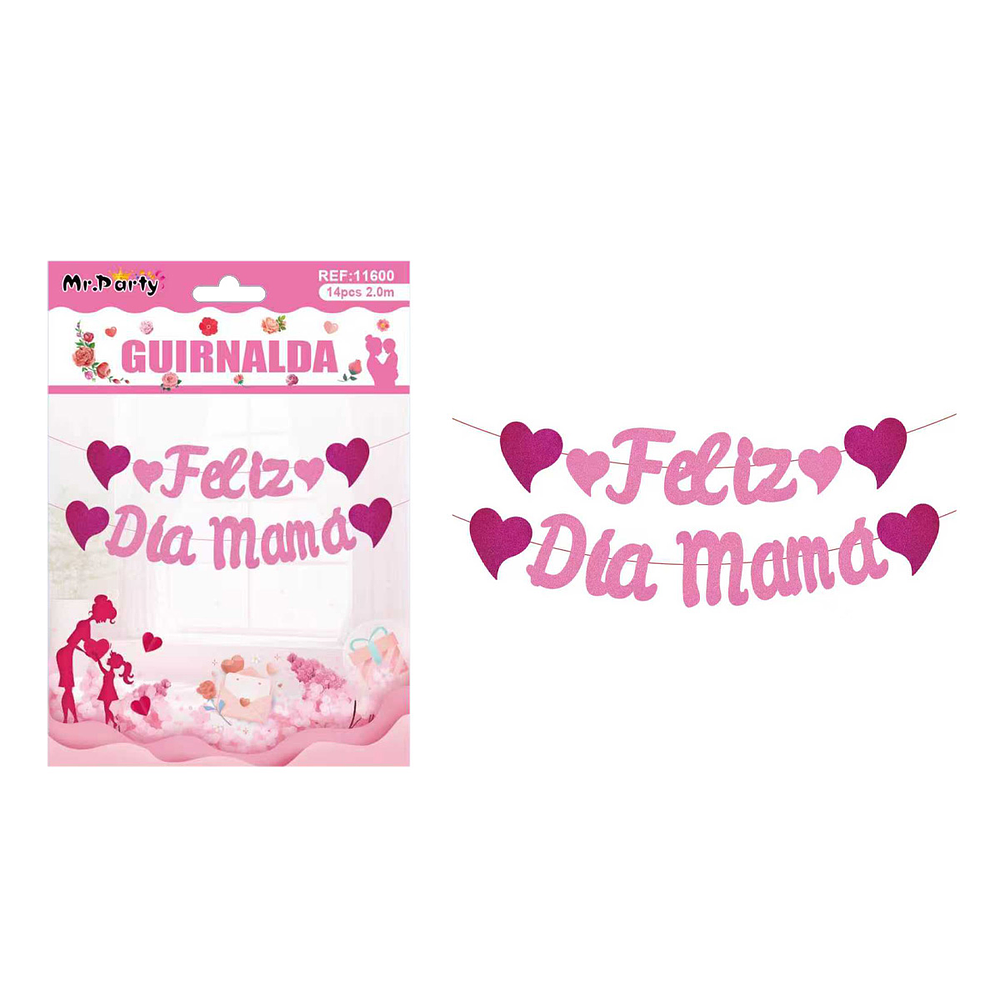 Guirnalda Feliz Día Mamá rosado 13pcs 2M