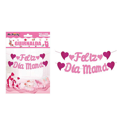 Guirnalda Feliz Día Mamá rosado 13pcs 2M