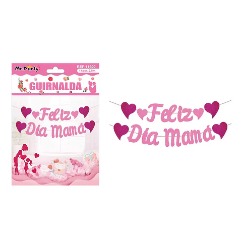Guirnalda Feliz Día Mamá rosado 13pcs 2M