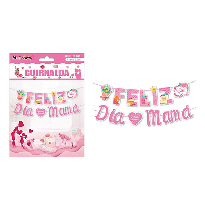Guirnalda Feliz Día Mamá rosado 13pcs 2M