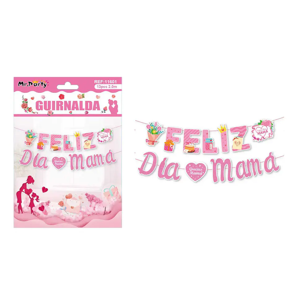Guirnalda Feliz Día Mamá rosado 13pcs 2M 1
