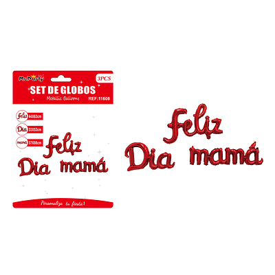 Letras metálico Feliz Día Mamá rojo 3pcs
