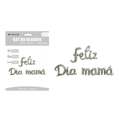 Letras metálico Feliz Día Mamá plateado 3pcs