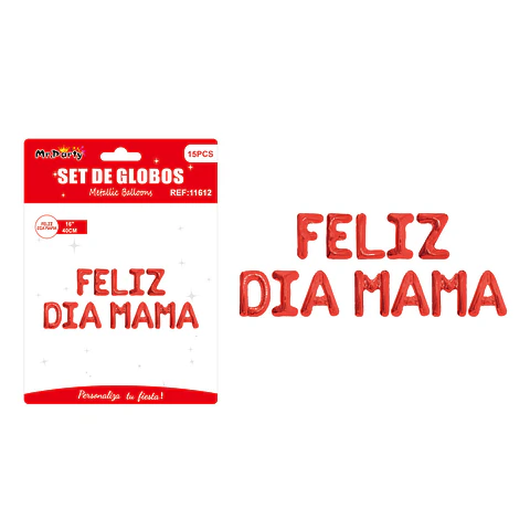 Letras metálico Feliz Día Mamá rojo 15pcs