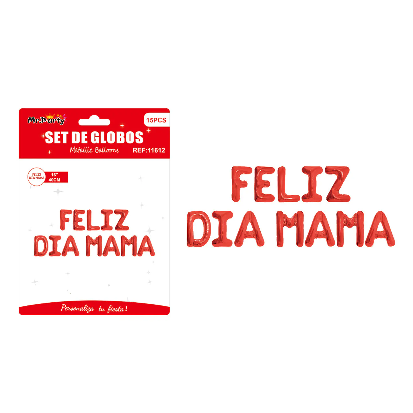 Letras metálico Feliz Día Mamá rojo 15pcs 1