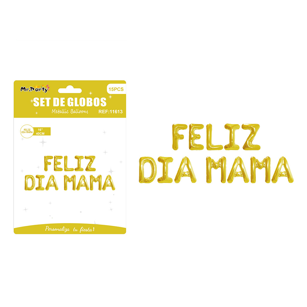 Letras metálico Feliz Día Mamá dorado 15pcs
