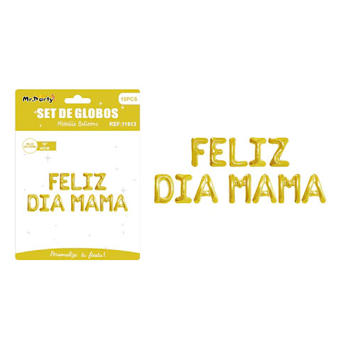 Letras metálico Feliz Día Mamá dorado 15pcs