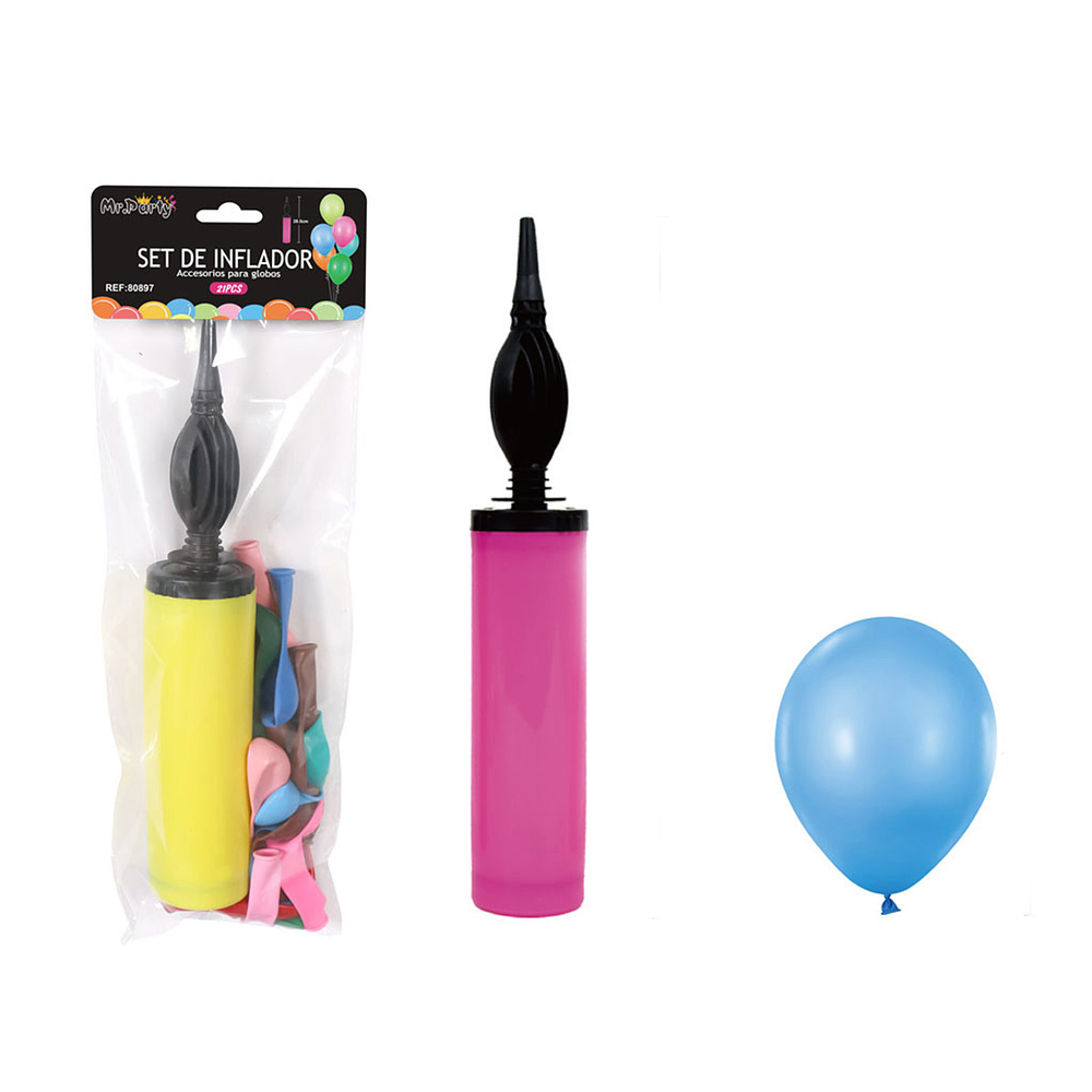 Inflador de globos manual con 20pcs de globos colores surtidos 