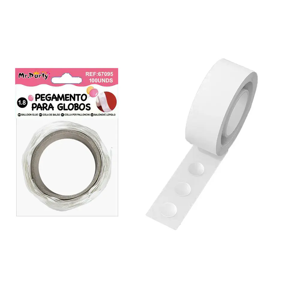 Rollo de puntos de pegamentos para globos transparentes 1.8cm 100pcs 1
