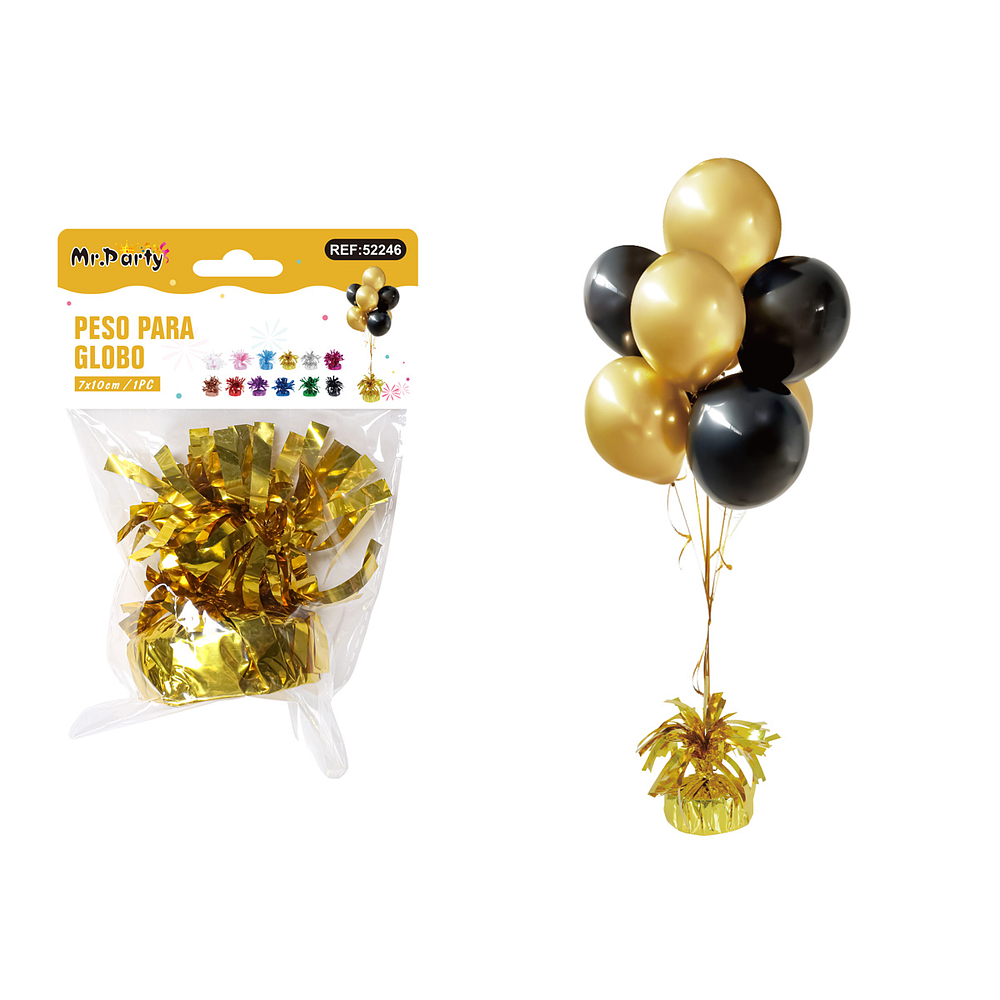 Peso de globo decorativo con borlas dorado