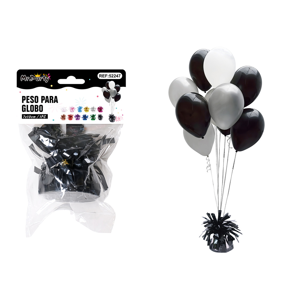 Peso de globo decorativo con borlas negro