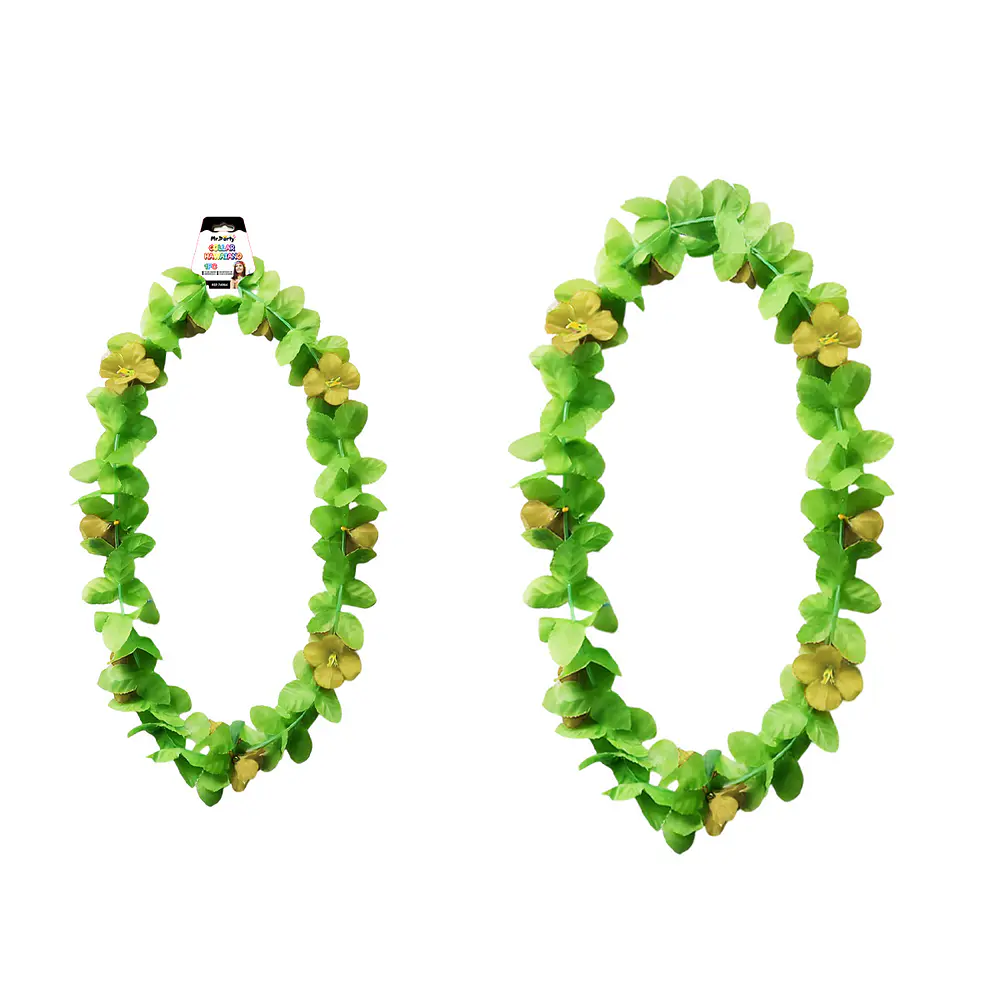 Collar hawaiano verde con flor amarillo