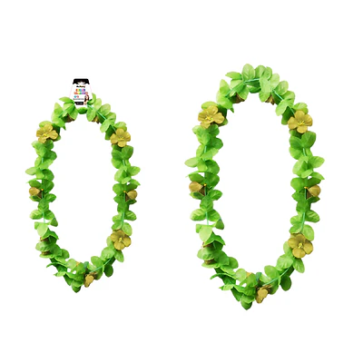 Collar hawaiano verde con flor amarillo