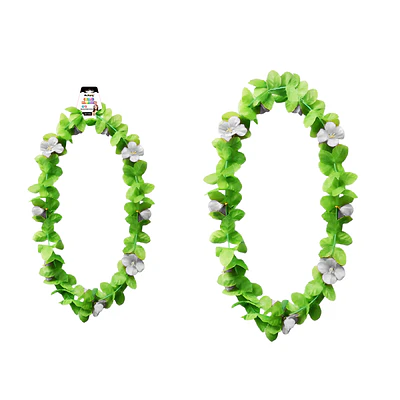 Collar hawaiano verde con flor blanca