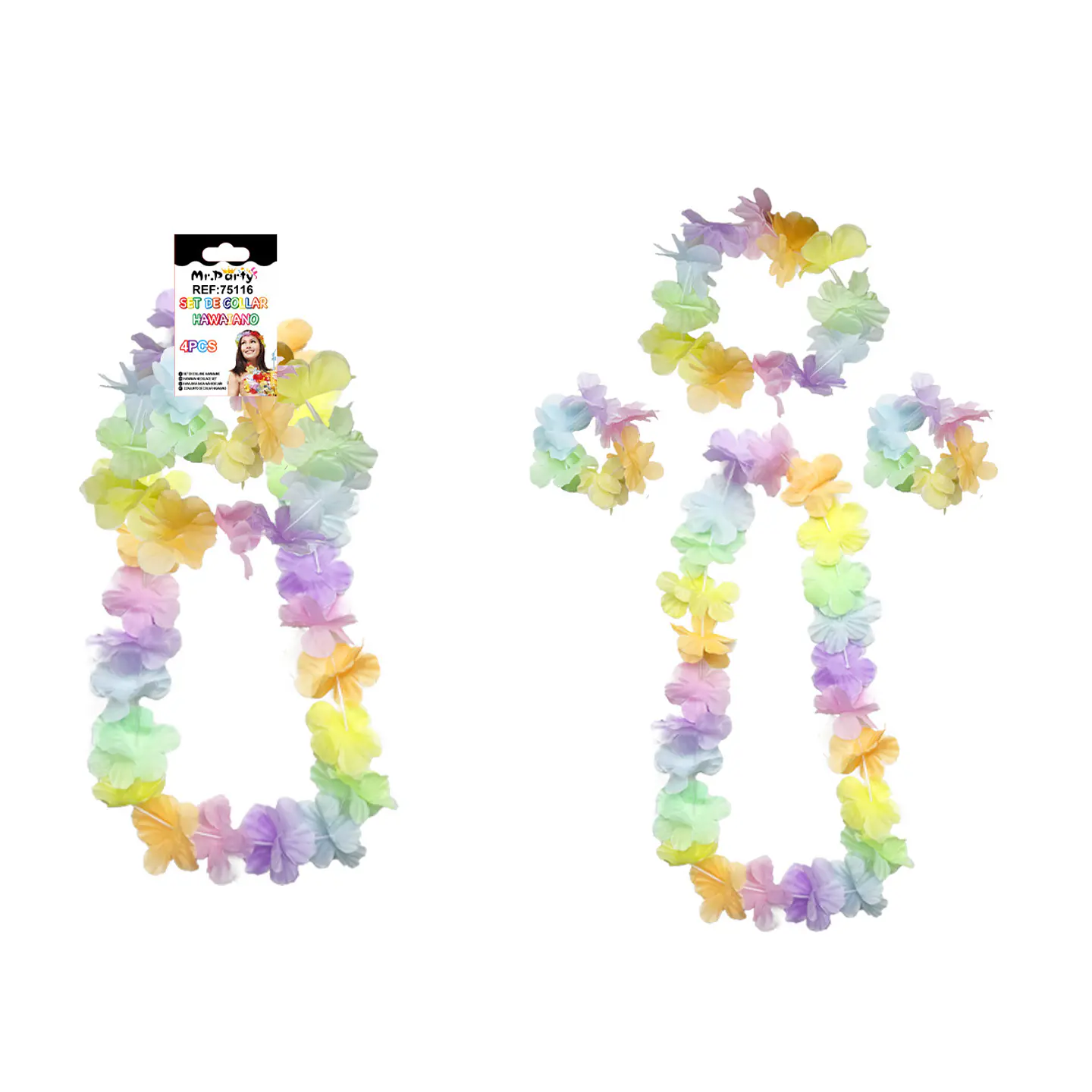 Set de collar hawaiano macarrón multicolor 4pcs 1