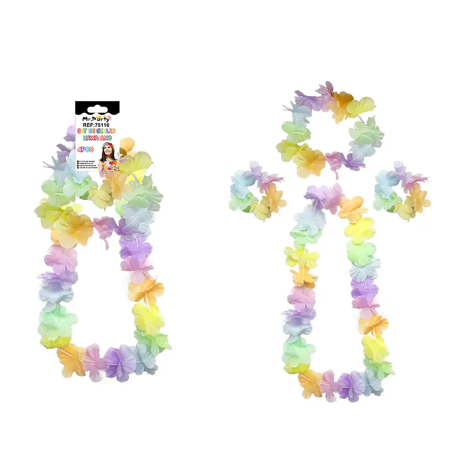 Set de collar hawaiano macarrón multicolor 4pcs 1