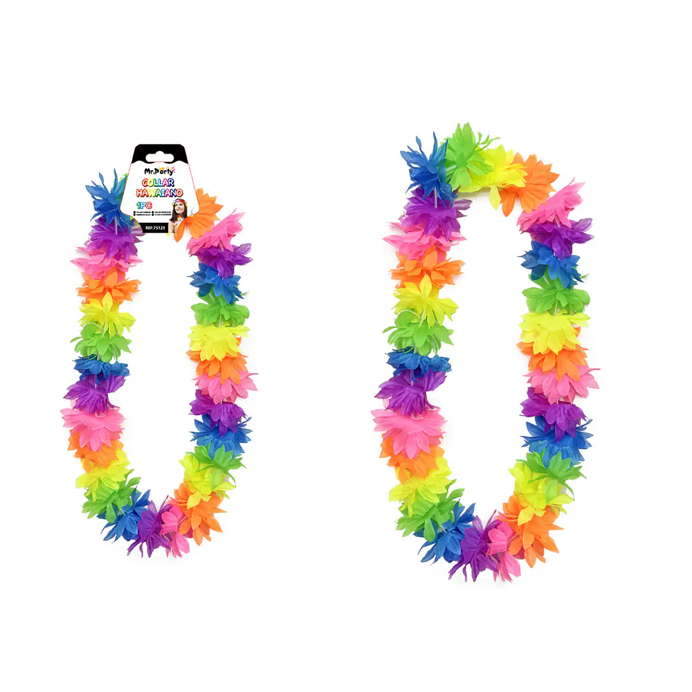 Collar hawaiano pétalo de margarita multicolor neón