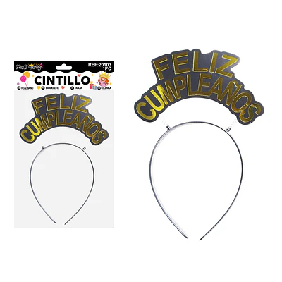 Cintillo Feliz Cumpleaños dorado