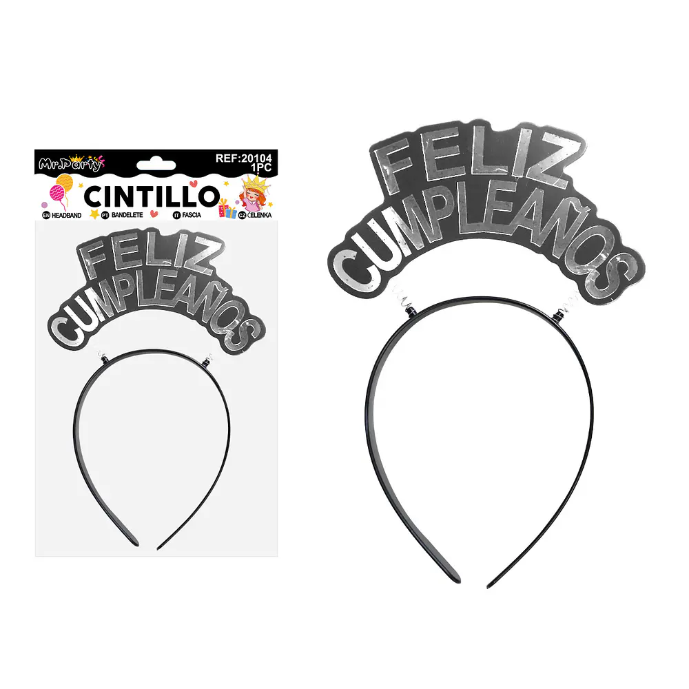 Cintillo Feliz Cumpleaños plateado