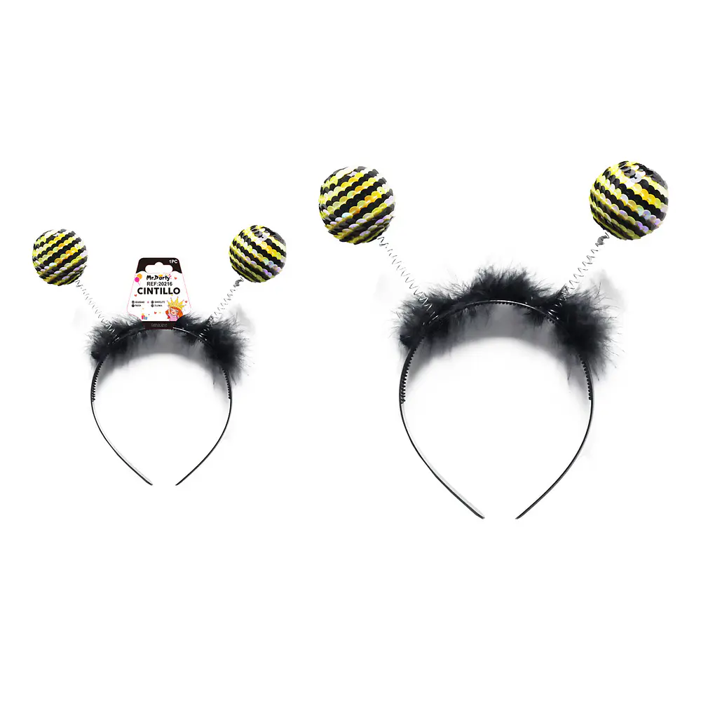 Cintillo con bola de lentejuelas y plumas