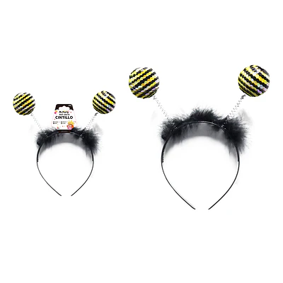 Cintillo con bola de lentejuelas y plumas