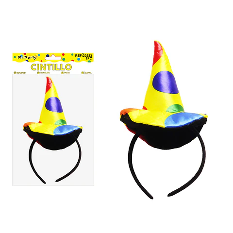 Cintillo de payaso con sombrero puntiagudo