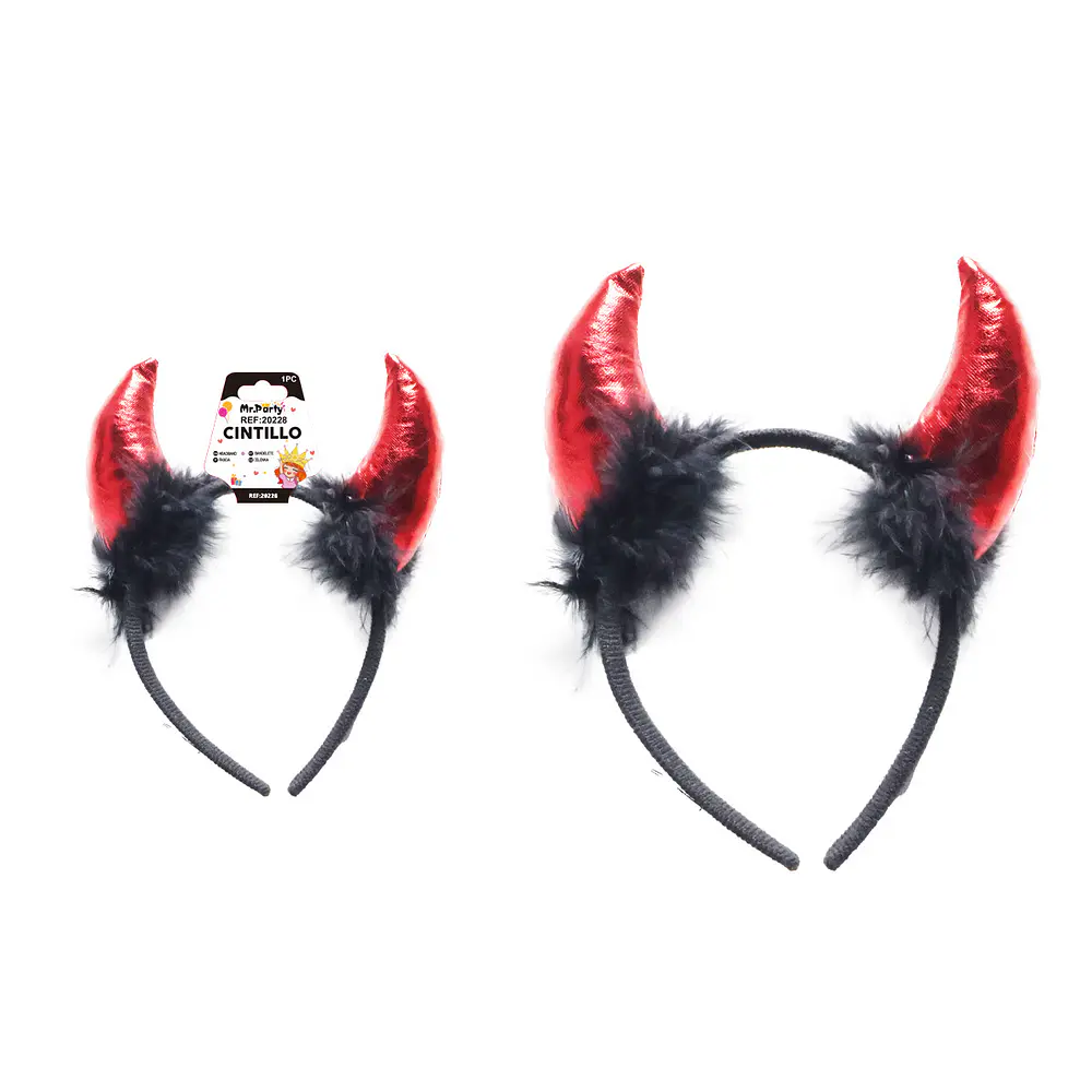 Cintillo con cuernos y plumas