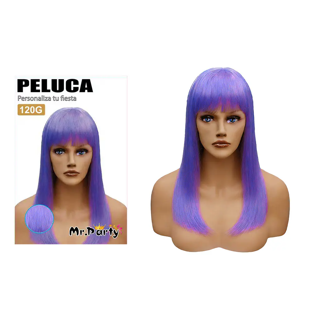 Peluca larga morado