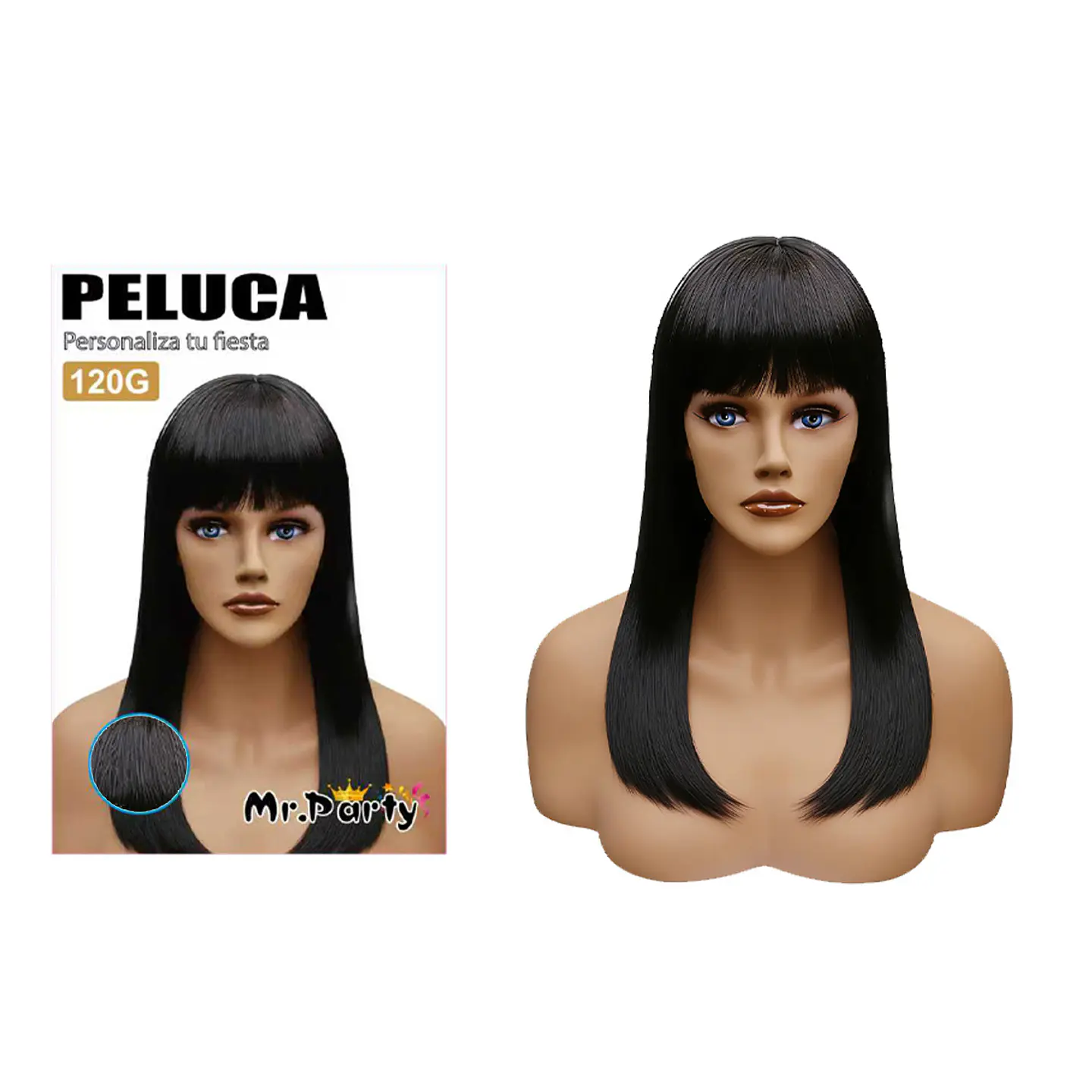 Peluca larga negro 1