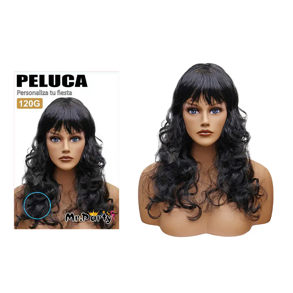 Peluca larga ondulada negro
