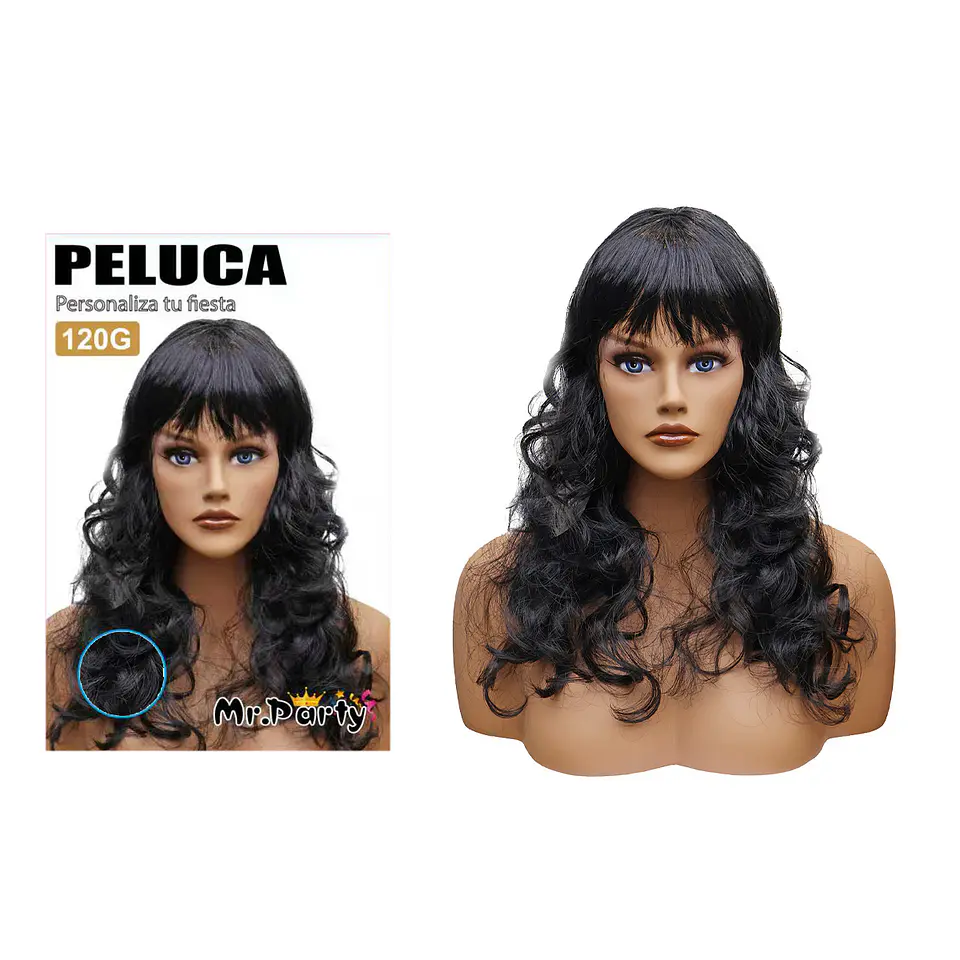 Peluca larga ondulada negro 1